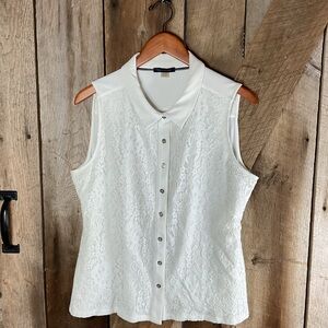 Tommy Hilfiger Elegant White Lace Button Up Sleeveless Blouse Size XL